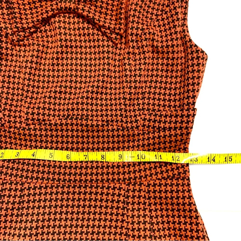 “Stop Staring” pumpkin orange and black houndstooth retro  look fitted dress- S - Picture 11 of 15